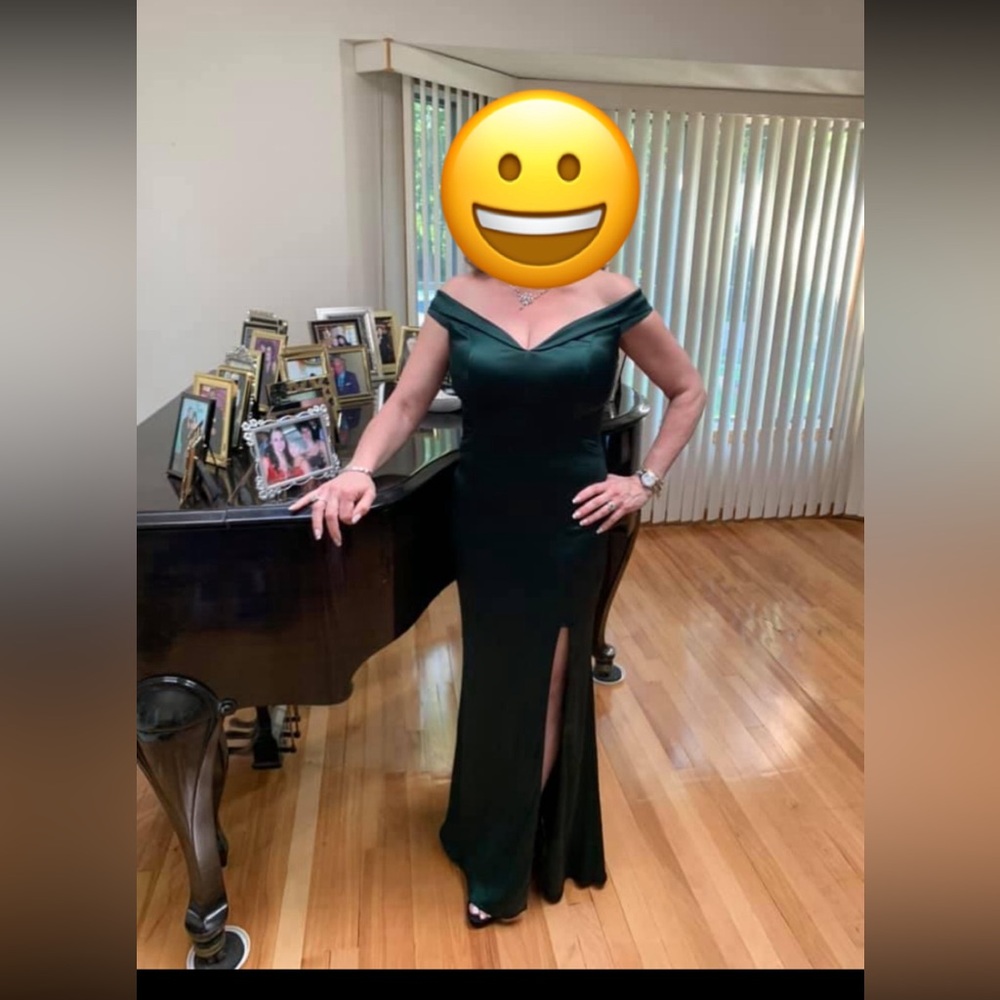 Emerald Green Off the shoulder evening gown - satin